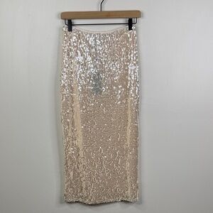 Gianni Bini Kate Sequin Maxi Skirt Dove Silver NWT Size XS Holiday Party